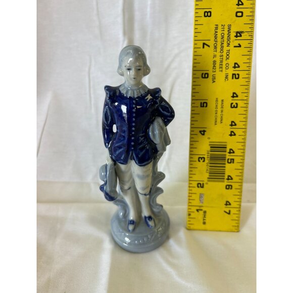 Vintage Porcelain Figurine Of Boy In Blue Coat Holding Hat & Scroll - Picture 2 of 2